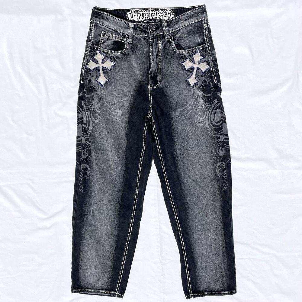 Ninth Hall Ambush Jeans Mens Boys 28 Black Embroidered Print